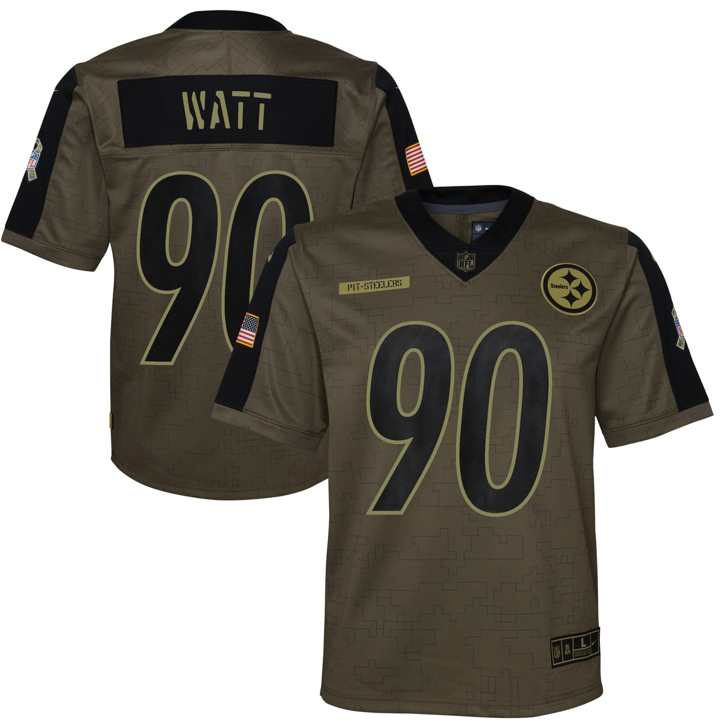 T.J. Watt Pittsburgh Steelers Nike Youth 2021 Salute To Service Game Jersey - Olive