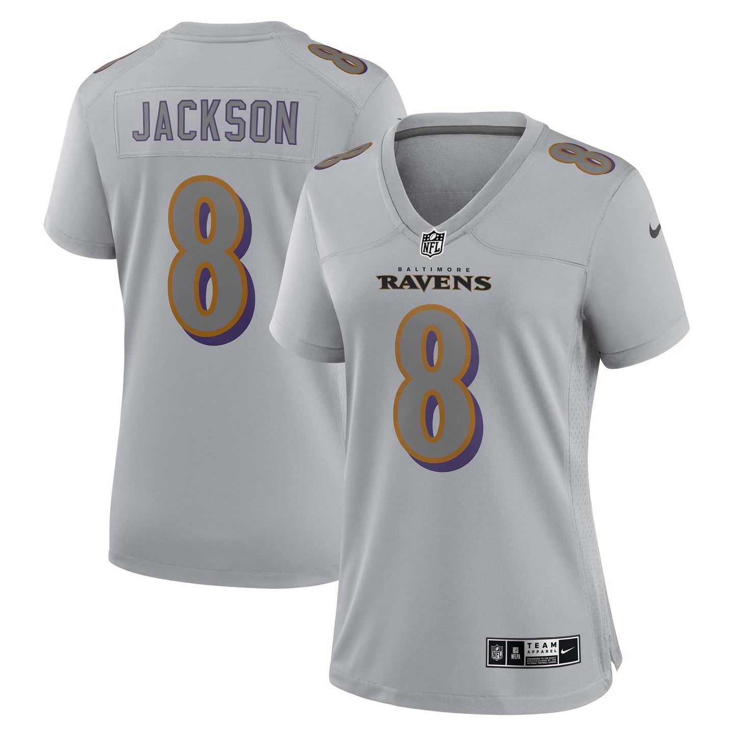Lamar Jackson Baltimore Ravens Nike Women's Atmosphere Fashion Game Jersey - Gray